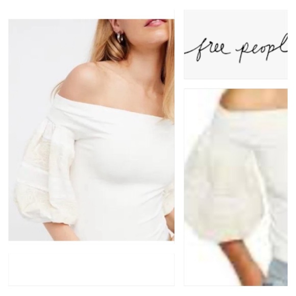 Free People “Rock With It Top”  In Ivory Off Shoulder W/Cream Embroidery Size L - Picture 3 of 10